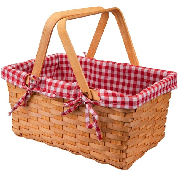 Bekith Picnic Basket Natural Split Shopping Storage Basket Woven Hamper Storage with Double Folding Handles, Pink Lining