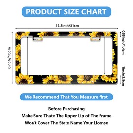 Sunflower License Plate Frame Quality Metal Aluminum Yellow Sunflowers Car Cover Tag Holder Frames with 2 Holes and Screws 12 x 6 Inch Decoration for US Vehicles Standard Perfect for Women Men