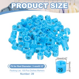 PATIKIL 100 Pcs Clothes Hanger Markers Number 29 Tags Fit 3mm Rod Garment Size Tag Hanger Clips Round Color Coding Label for Clothing Hangers, Blue