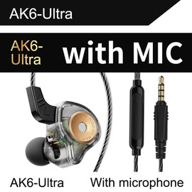 AK6-Ultra 3.5mm In-Ear HiFi Subwoofer Sports Headphones Detachable Thread Design - Graphene Diaphragm Dynamic Coil|Spiral Anti-Winding Cable|Ergonomic Wearing|Super Cost-effective - Black（By QKZ）