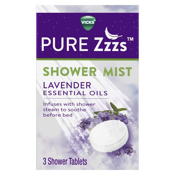 Vicks Pure Zzzs Shower Mist with Lavender Essential Oils 3 Shower Tablets 3 Count (OLD)