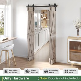 Roymelo 52" Bifold Sliding Barn Door Hardware Track Kit,Side Mounted Black J Shape Roller,Smoothly and Quietly,Assembly Easy,Fit Four 12" Bi-Folding Doors (Door Not Included)