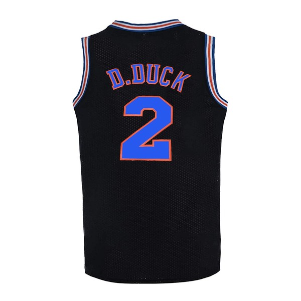 Youth Basketball Jersey #2 D Duck 90s Moive Cotume Space Sports Shirts for Kids/Boys (Black, X-Large)