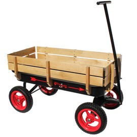 Flexible Flyer All-Terrain Steel & Wood Wagon. Extra-Long Handle, Black & Red