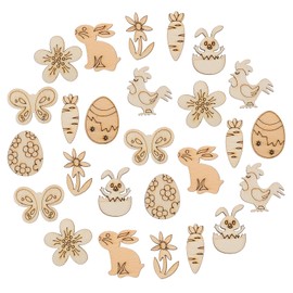 JOINPAYA 100PCS Easter Unfinished Wooden Slices: Mini Crafts Hanging Ornaments Egg Bunny Chicken Flower Cutouts for DIY Arts Project Paint Decoration