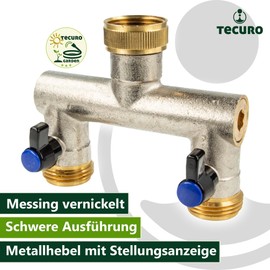 tecuro 2-way distributor piece, 1 inch (DN20), individually lockable by ball valves, nickel-plated brass