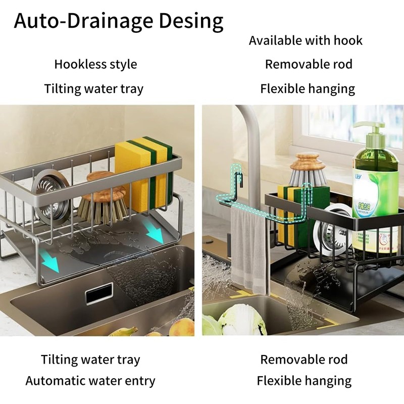 Luabue Stainless Steel Kitchen Sink with Black Self-Draining Drain Tray