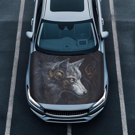 Qiyupavto Car Hood Cover Elastic Polyester Car Hood Protector Mechanical Wolf Print Car Hood Flag Waterproof Car Exterior Accessories for Most Sedans SUV Trucks Pickups