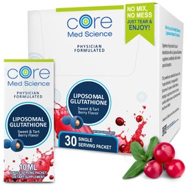 Core Med Science Liposomal Glutathione Supplement, Sweet & Tart Berry - Glutathione Drink Mix for Detox Support - Antioxidant Supplement for Energy, Brain Health, Skin & Liver Health - 1 Pack