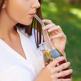 Snowfall Reusable Glass Straws 8 Pack, 8mm x 7.87 in, 4 Straight & 4 Bent, BPA-Free Borosilicate, Clear Straws with 2 Cleaning Brushes, Eco-Friendly, Dishwasher Safe for Coffee, Juice (8 Pack, 8MM)