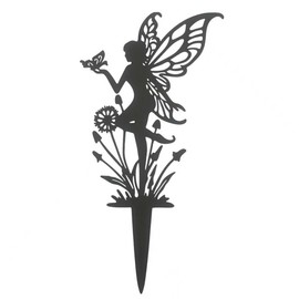 Decorative Garden Stakes Fairy Garden Statues Metal Weather Resistant 1 Piece Outdoor Decorative Set Black (1)