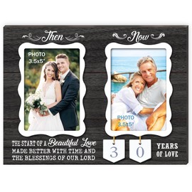 EXQUIDECA Then & Now Double Picture Frame Holds 3.5x5 Inches,1-99 Years of Love Anniversary Wedding Marriage Gifts for Couples - Christian Home Bedroom Decor for Wife and Husband