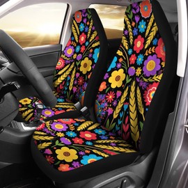 Jodoolang Colorful Boho Hippie Floral Car Seat Covers 2 PCS Elastic Breathable Front Seat Protector Cover Universal for Vehicle SUV Sedan Trucks for Women Men