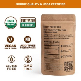 Organic Kombu Kelp Flakes - Young Baby Seaweed Grown in North Atlantic, Premium Quality Freeze-Dried for higher vitamin content. Soft Texture & Mild Taste. ½ tsp for daily vitamins. 60 Servings