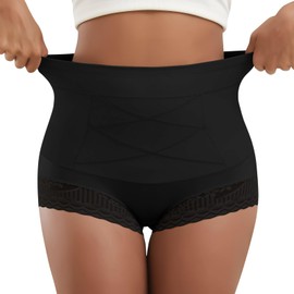 QUASTI Shapewear Tummy Control Underwear High Waisted Girdle Body Shaper Postpartum Stretch Full Coverage for Women Black set(L)