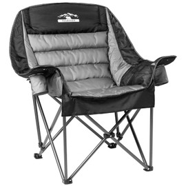 Tisetrail Oversized Padded Camping Chair Extra Large Camp Chairs for Adults with Side Pocket and Cup Holder, Heavy-Duty 500lbs Capacity, Black & Gray
