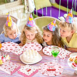 Cherry Birthday Decorations Tableware,Shes The Cherry On Top Decorations Che rry Plates and Napkins Party Supplies for Bows Girls Birthday Baby Shower Decorations,Serves 24