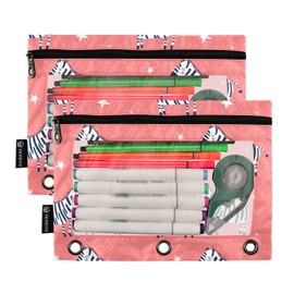Fustylead Zebra Binder Pencil Pouch for 3 Ring, Pencil Pouches Bags with Zipper Clear Window for School Office Cosmetic Supplies, 2 Pack