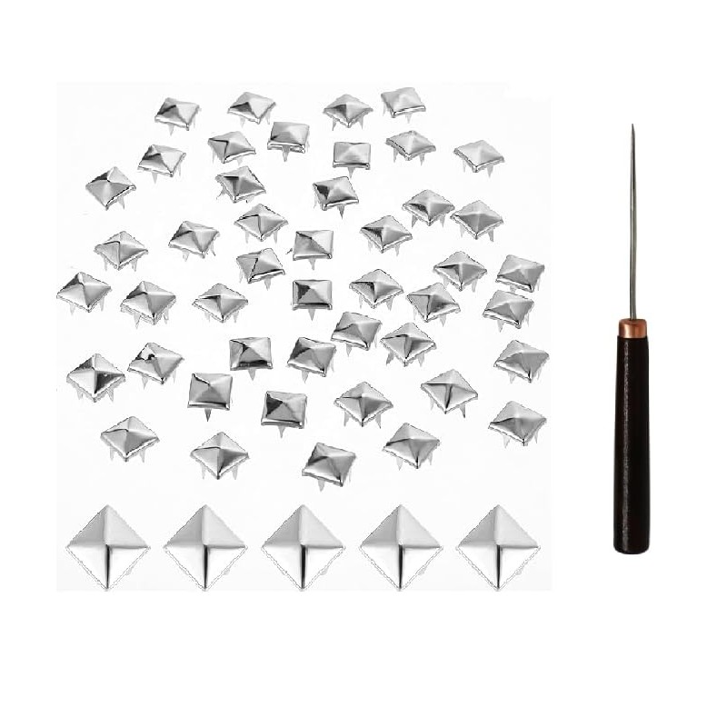 Notoke Pack of 100 Square Metal Rivets for Leather, Pyramid