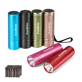 EverBrite 6-Pack Mini Flashlight Set, Aluminum LED Handheld Torches with Lanyard, Assorted Colors, 18 AAA Batteries Included for Emergency, Camping, Power Outage, Bulk Holiday Gifts