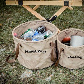 Hawk Zing Folding Bucket for Camping, 2.3 gal (10 L), 6.3 gal (20 L), Large Capacity, Water Container, Washtub, Waterproof Bucket, Compact, Lightweight, For Outdoor Camping, Car Wash, Footbath,