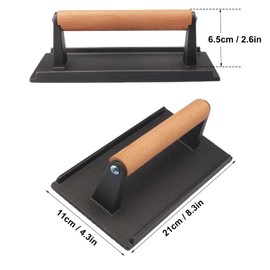 3 Packs 8.26 x 4.3 Inch Cast Iron Grill Press Set, Heavy Duty Steak and Burger Press with Wooden Handle for Burgers, Bacon, Paninis, and More! by Genhakon