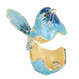 Sunicon Mini Bird Trinket Box, Painted Enamel Blue Bird Trinket Box Hinged Rhinestone Adorned Mini Jewelry Organizer Vintage Metal Enameled Bird Figurine for Rings & Necklaces(Blue)
