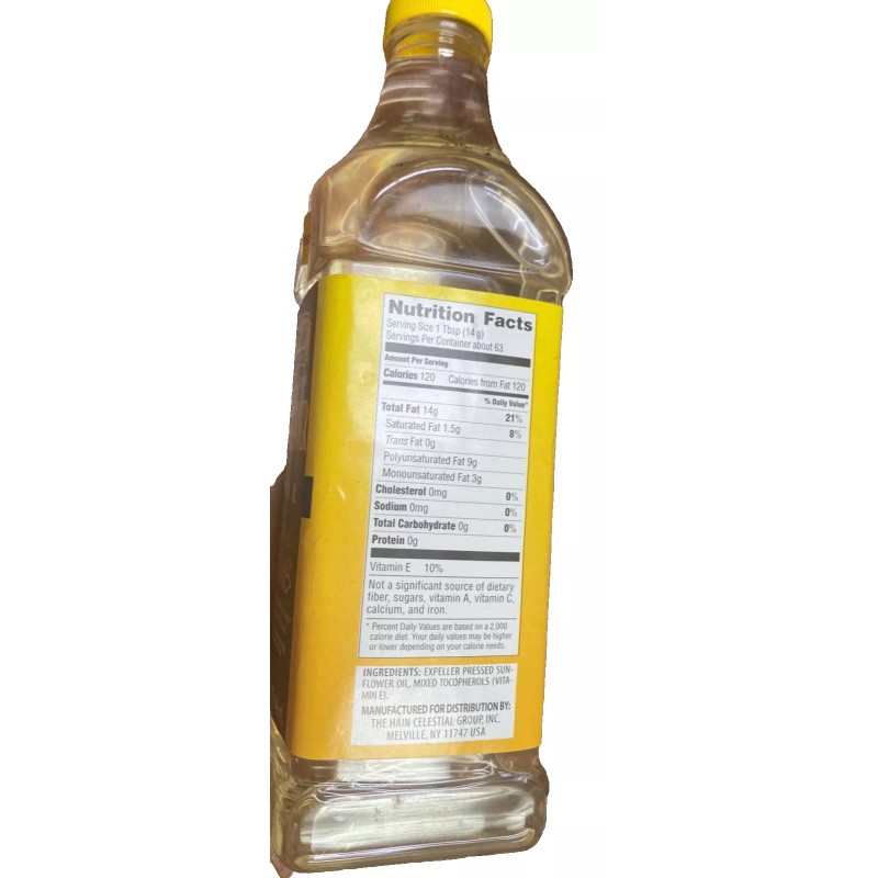 HAIN PUREFOODS 100% Expeller Pressed SUNFLOWER oil 32 Oz