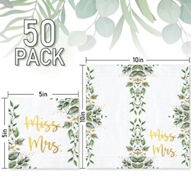 JarThenaAMCS 50Pcs Miss to Mrs Cocktail Napkins Gold Foil Eucalyptus Disposable Paper Napkins Bridal Shower Beverage Napkins for Engagement Bachelorette Party Table Decor
