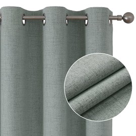 Joydeco Sage Green Black Out Curtains 84 Inch Long 2 Panels Set, Faux Textured Linen Thermal Insulated Burlap Curtain & Drapes, Grommet Room Darkening Drapes for Bedroom Living Room