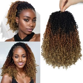 Yanky Twist Crochet Hair for black women 12 Inch 8 Packs 30 Stands/Pc,Pre-looped Fluffy Spring Mini Twist Passion Twist 3 Toned Ombre Brown Synthetic Crochet Braids Braiding Hair(12 Inch, OT30/27-8P)