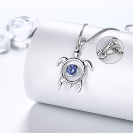 Aurora Tears Turtle Necklace 925 Sterling Sliver Animals Pendant Tanzanite December Birthstone Jewellery Gifts with Cubic Zirconia for Women DP0172U