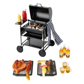 Mini House Miniature Square Barbecue Grill Oven Figurine Garden Cooking Tool Kitchen Accessories Decoration Fake Barbecue Food Realistic Drink Beer Models for 1/12,1/6 Miniature DIY Decoration