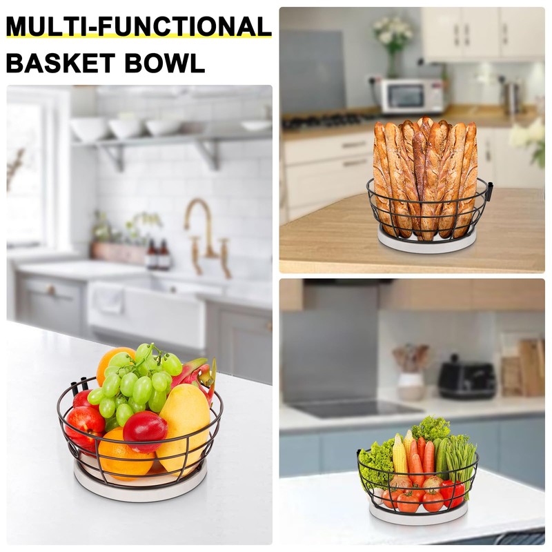 Livabber Countertop Fruit Basket Bowl with Banana Hanger, Modern Standing