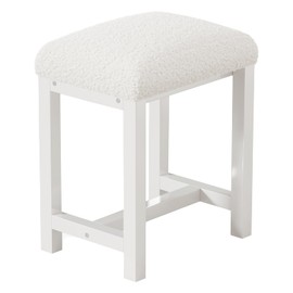 Small Vanity Stool, Cute Vanity Stools with Faux Teddy Fur Cushion, White Makeup Vanity Chair for Small Spaces, Living Room, Bedroom, Bathroom, Entryway, Ottoman Foot Rest for Couch Sillas Modern
