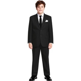 Marvelous World Boys' Black Plus Size Stretch Suit Set Adjustable Waist Youth Kids Husky Suit Size 10