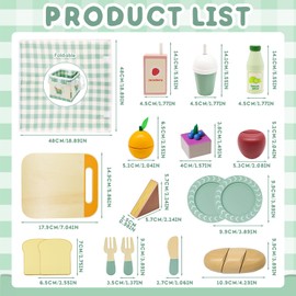 Wooden Picnic Playset, Pretend Play Food Set 17PCS with Cutting Fruits, Veggies & Foldable Blanket, Wooden Toy Food Kitchen Toys Gift for Toddlers 3+ Boys & Girls