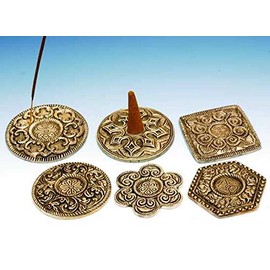 Song of India Incense Burner White Metal Plates Set/6, 3" Dia