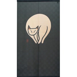 Waraku Fuuka Japanese Curtain Noren Tapestry Curtains for Doorway Including Clips (Navy Cat)