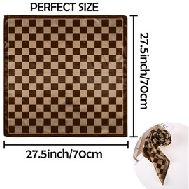 Deokke Scarf Silk Feeling Square Satin Headwear Wrap 27.5 Inches Bandana Trendy Aesthetic Cute Decoration for Women Girls-Brown Checkered