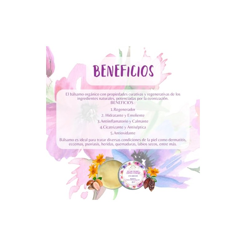 Bálsamo Corporal Orgánico Ozonizado Karité Cacao Caléndula 20Gr