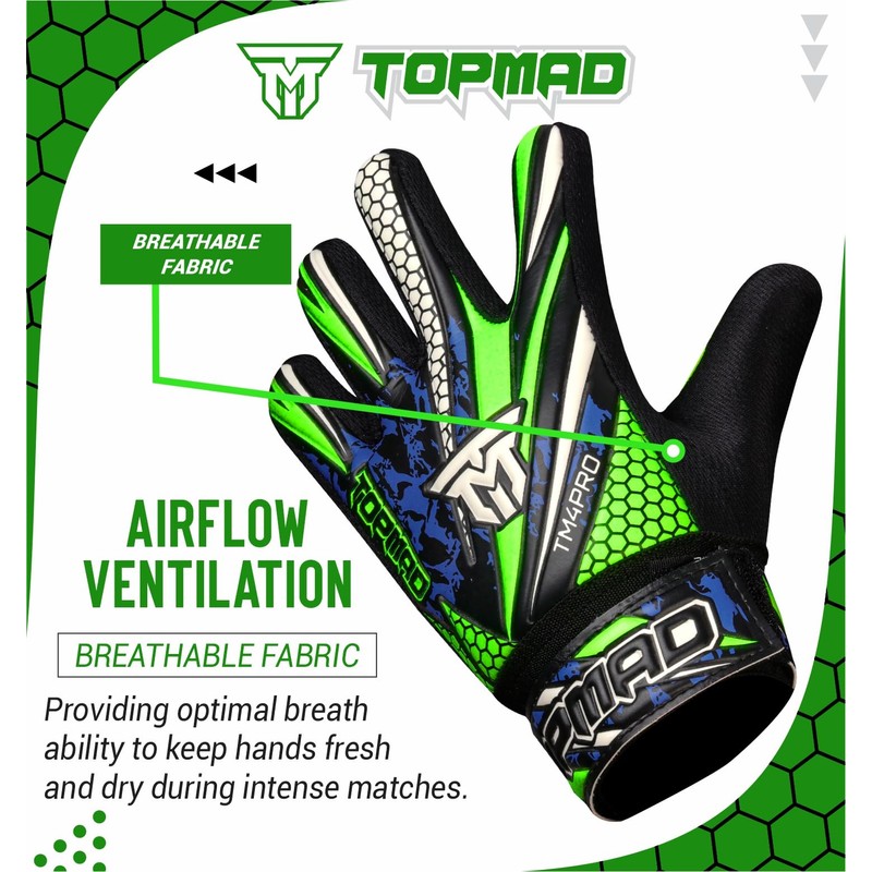 TOPMAD Goalkeeper Gloves (Green, Size 8 suitable for Adult (M/L))