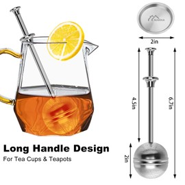 Numola Long Handle Tea Ball Stainless Steel with Drip Trays, 4Pcs Premium Tea Infuser Filter for Loose Leaf Tea, Reusable Fine Mesh Tea Interval Diffuser Strainer for Cup and Teapot