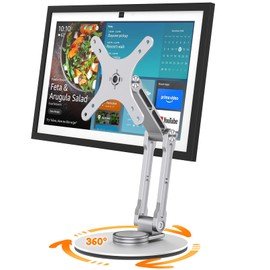 YCNEW Swivel and Tilt Stand for Echo Show 15 (Gen 1, Gen 2), Portable Monitor Stand, Adjustable Angle and Height with 360° Rotation Bases, Switching Between Landscape and Portrait Screens (Silver)