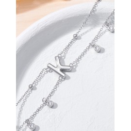 Lypic 925 Sterling Silver Bubble Initial Anklet Dainty Letter K Adjustable Ankle Bracelet Beach Foot Jewelry for Women