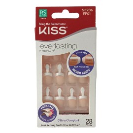 Kiss Everlasting French Nails White Tips Glue On Short Flexi-Fit Kit 28 Count