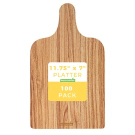 Restaurantware Cater Tek 11.8 x 7 Inch Charcuterie Boards 100 Faux Wood Cheese Boards - WIth Handle Stackable Paper Cardboard Charcuterie Boards Disposable For Serving At Catered Events