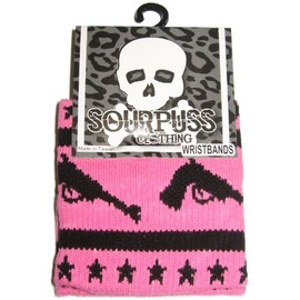 Knit Black Pistols & Stars on Hot Pink Wrist Bands from Sourpuss Clothing (Set of 2)