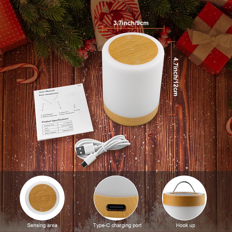 AISUO Touch Control Bedside Lamp, Camping Light with Dimmable Function,