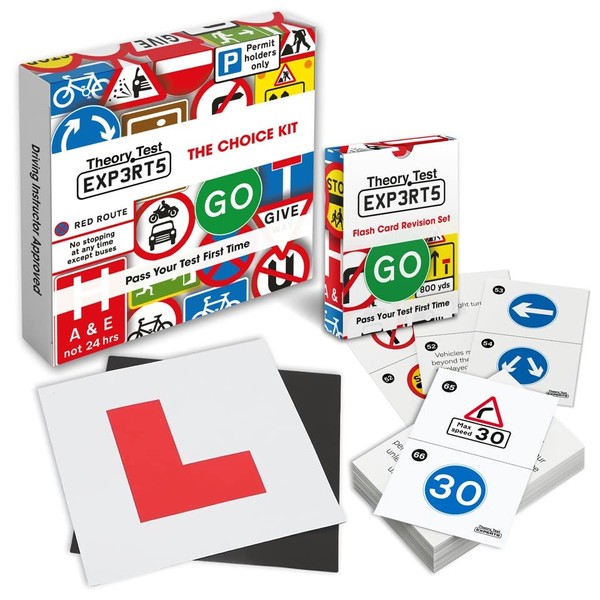 Theory Test Experts Choice Kit - 128 Road Signs Flash Cards 2022 UK + 2 x Magnetic L Plates - Driving Instructor Approved - Driving Test Gifts For Teenage Boys & Girls 16-18 Years
